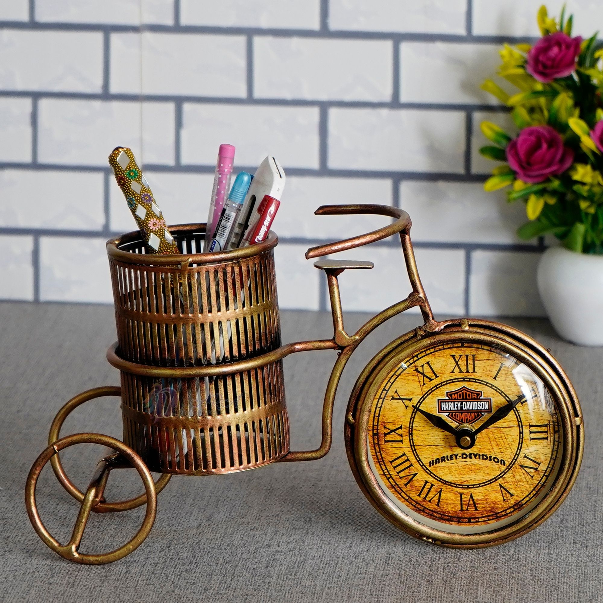 Antique Table Clock Pen Holder For Home Decor / Office Decoration Item-1