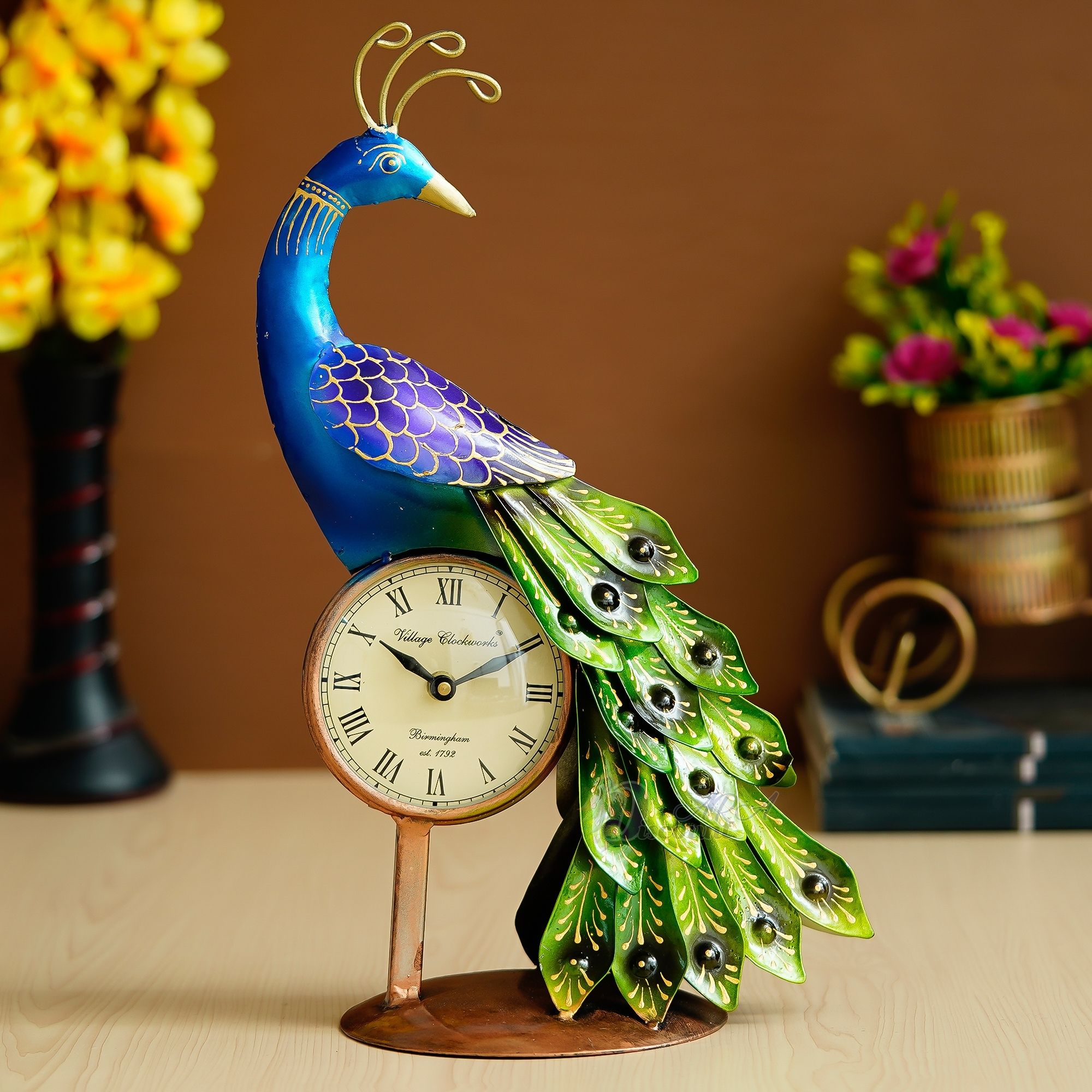 Peacock Clock Table Decor Items For Home Decoration-1