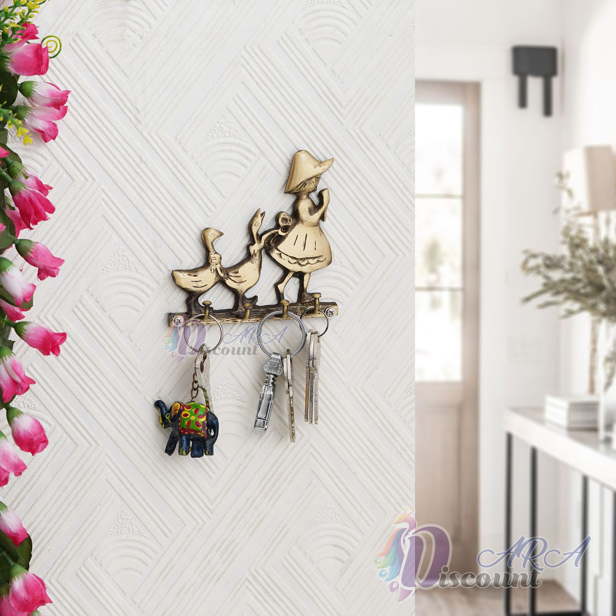 Antique Polished Brass Lady Key Holder-1