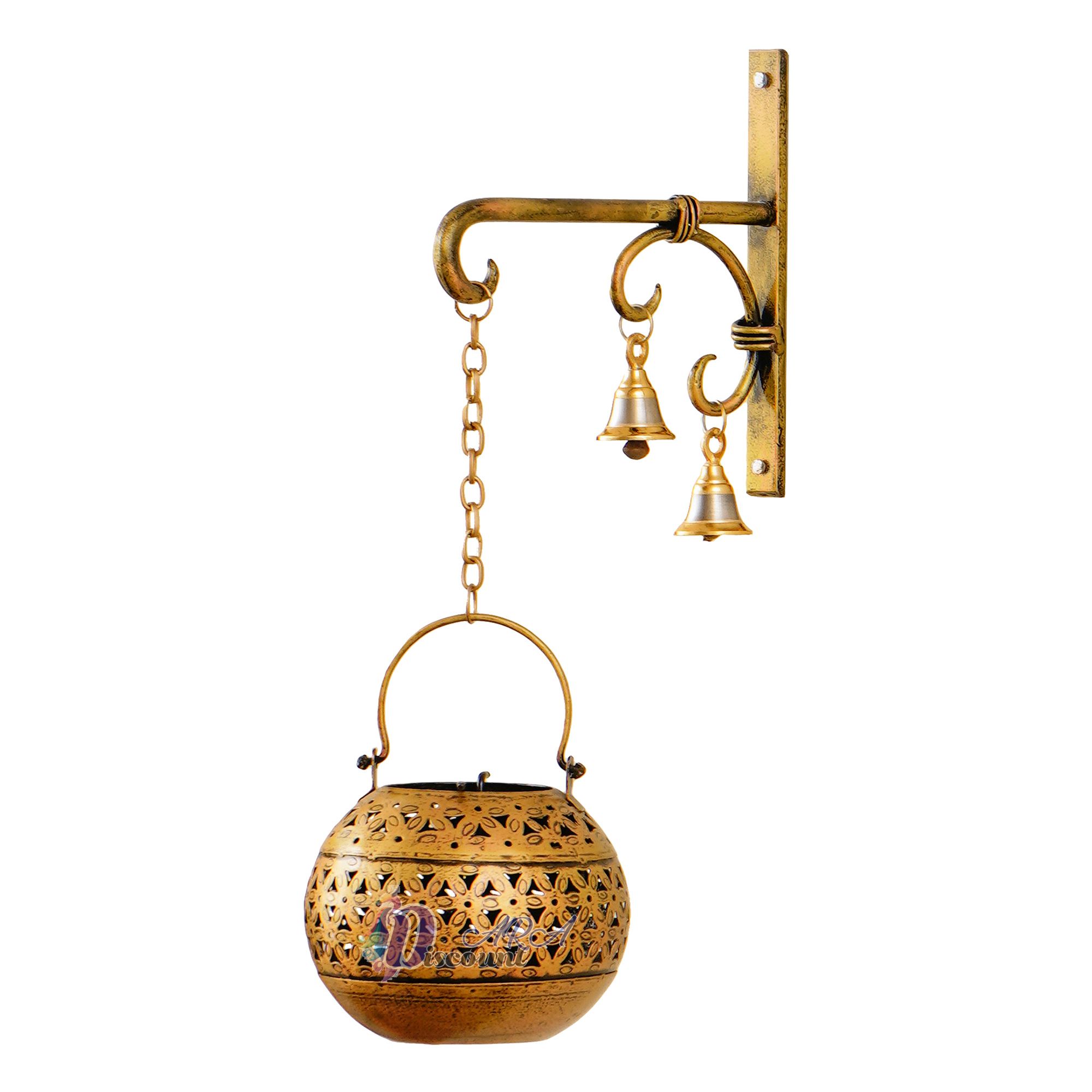 Lota Hanging Tealight Holder with Hook And Bells For Home Decoration-2