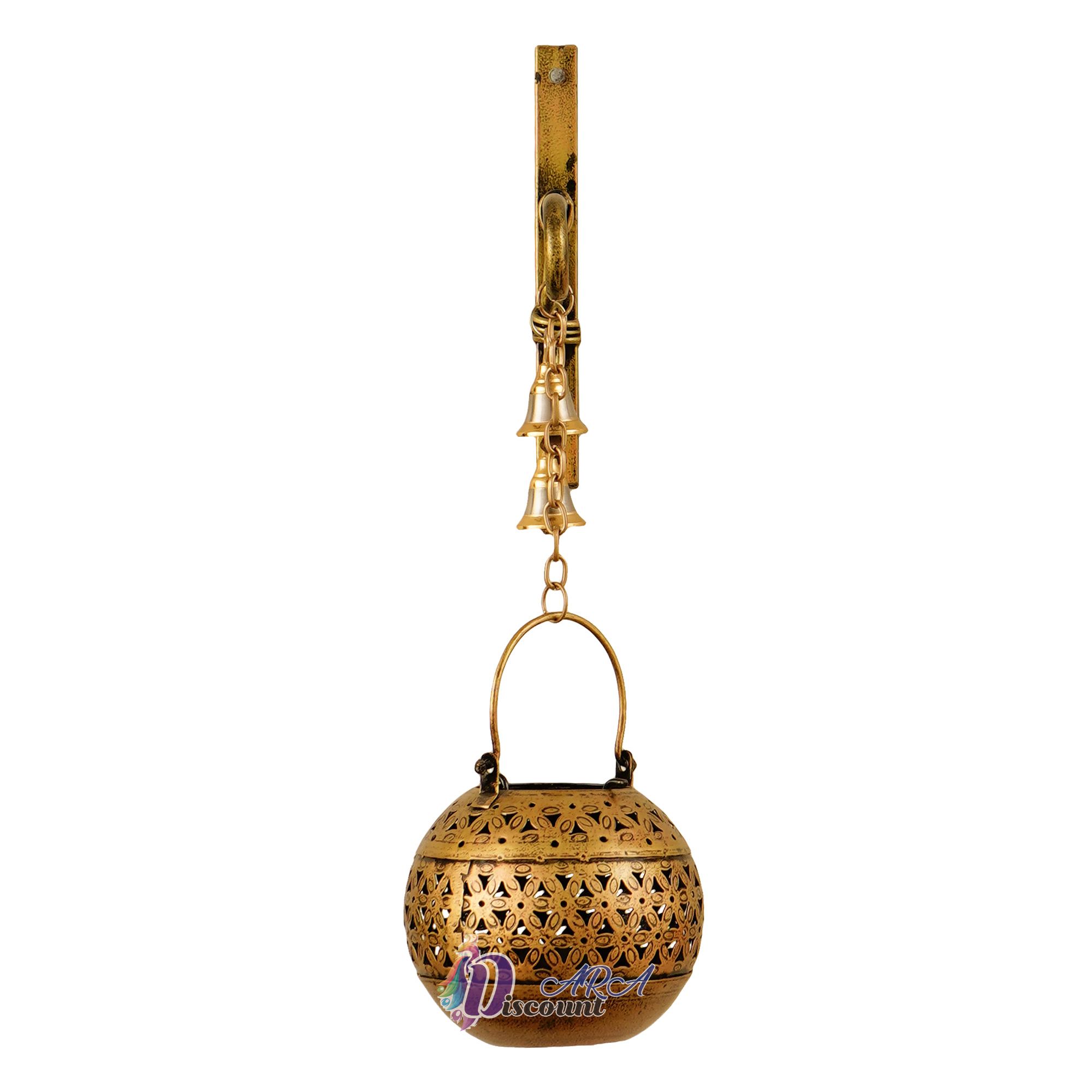 Lota Hanging Tealight Holder with Hook And Bells For Home Decoration-4