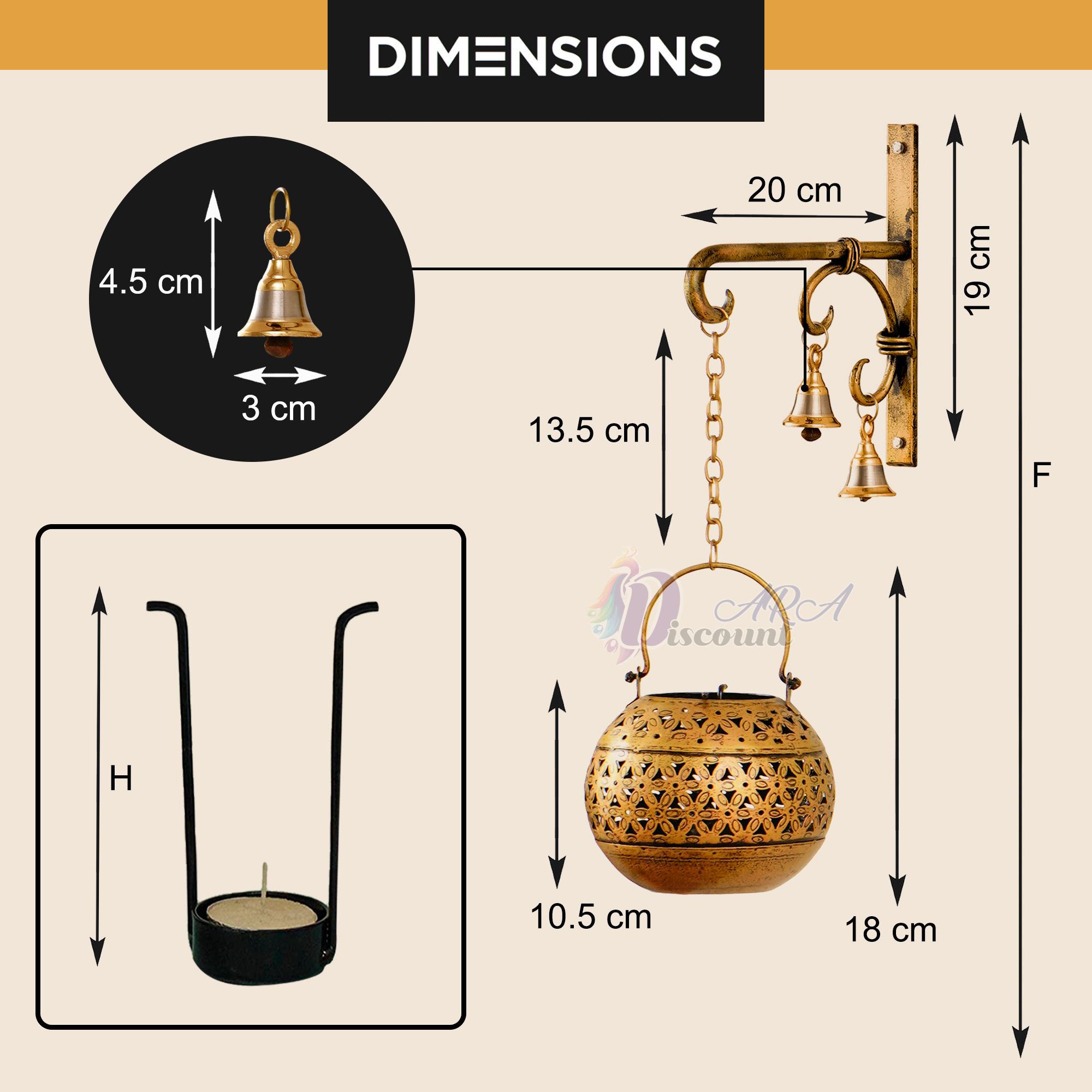 Lota Hanging Tealight Holder with Hook And Bells For Home Decoration-3