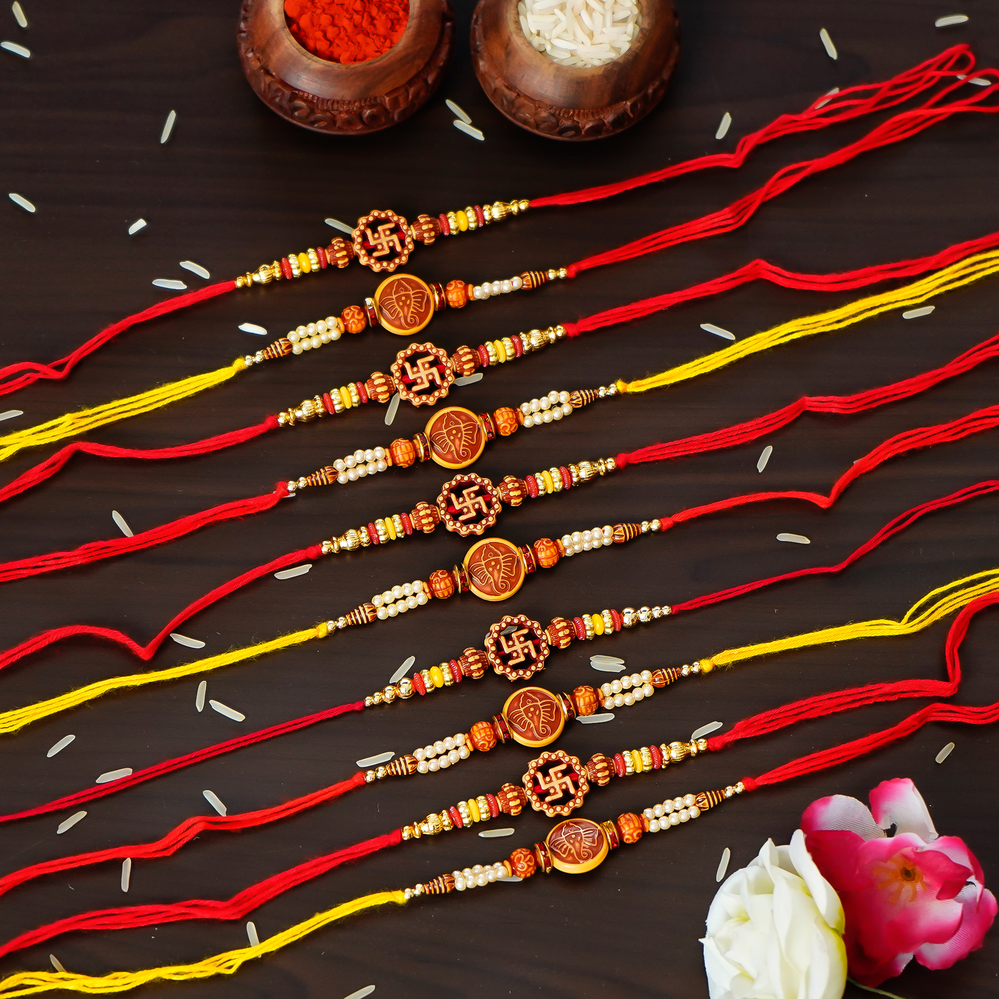 Designer Rakhi Set of 10 , Chawal Roli Pack | Bhaiya/Bhai Rakhi | Rakha Bandhan