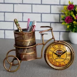 Antique Table Clock Pen Holder For Home Decor / Office Decoration Item
