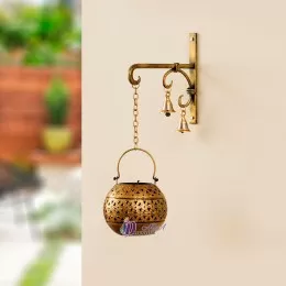 Lota Hanging Tealight Holder with Hook And Bells For Home Decoration